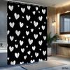 1pc Black and white heart-patterned shower curtain, polyester fabric, machine washable, suitable for bathroom decoration.