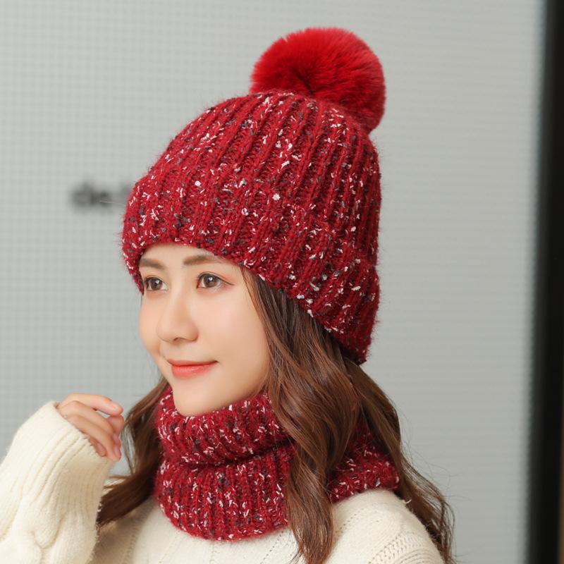 Hat lady winter fleece thickened cycling windproof warm ear protection knitted hat scarf wool cover hat tide