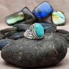 Natural Oval Shape Turquoise Gemstone Solid 925 Sterling Silver Beaded Statement Ring For Women & Girls