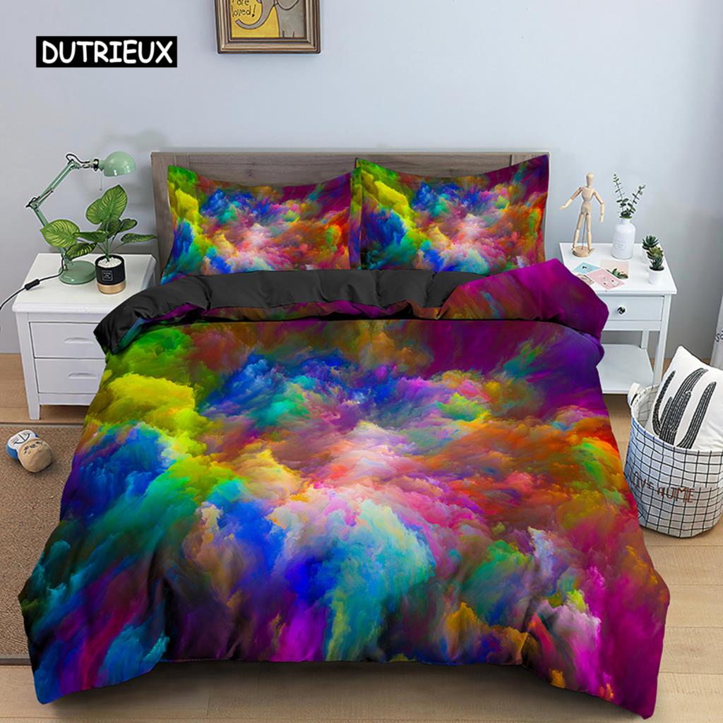 3D Tie Dye King Queen Duvet Cover Colorful Splash Ink Bedding Set for Kids Teens Adults Modern Art Polyester