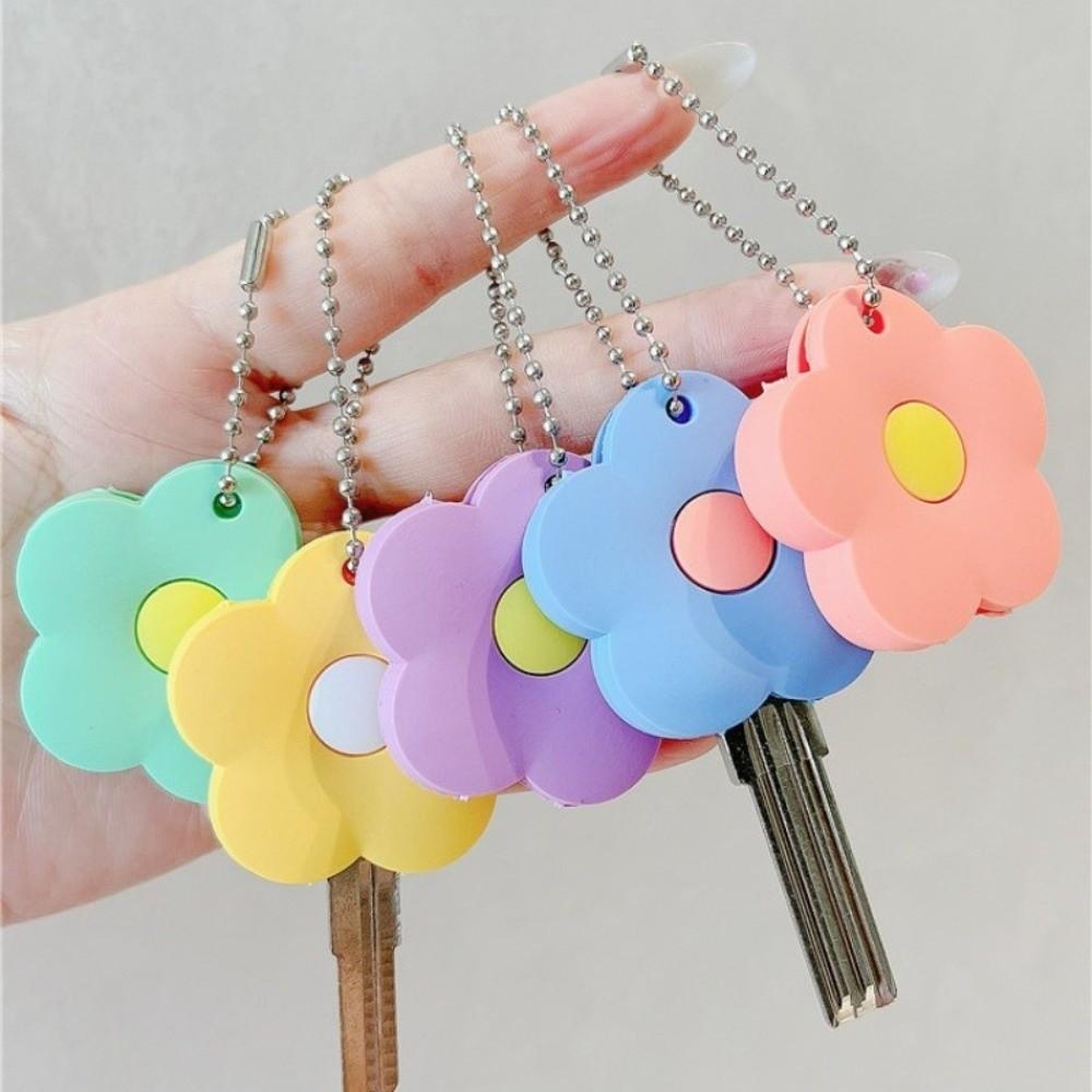 Creative Flower Keychain Soft Access Card Holder Mini Flower Key Cover Cap Girls