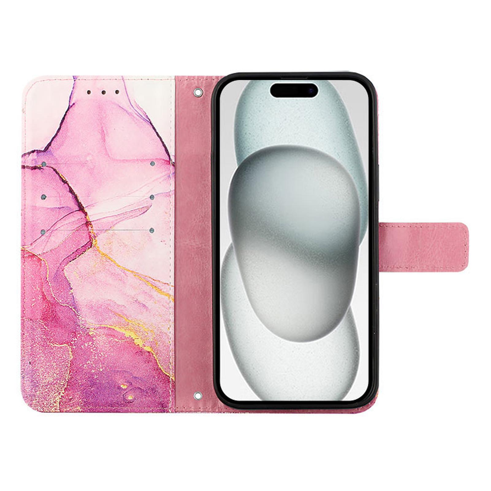 

For iPhone 16 Plus Case with Strap Marble Pattern Leather Phone Cover Card Holder A