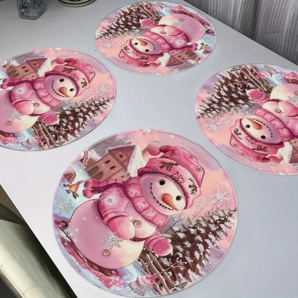 Tapis de table de Noël rond durable Père Noël flocons de neige 38cm Tapis de table Absorbant Antidérapant Décor de Noël Nappe