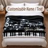 Music Piano Theme Soft Blanket Personalized Custom Name Text Print Warm Blanket Home Sofa Bedroom Decor