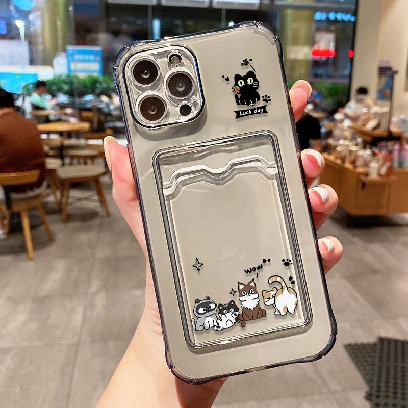 Card Slot Holder Phone Case For iPhone 13 15 17 16 11 12 14 Pro Max 16E 17 Air XR XS 7 8 Plus SE Soft Photo Pocket Wallet Cover