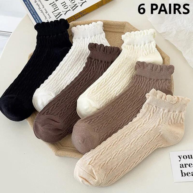 1/6 Paar Damen Spitzen Socken Einfarbig Süße Kringel Niedrige Socken Japanischer JK College Stil Kurze Socken