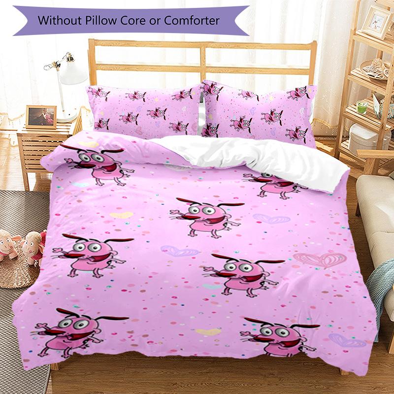 3pcs Courage the Cowardly Dog Pattern Bedding Set Duvet Cover Set Includes Duvet Cover &pillowcases, Perfect All Season Bedroom Decoration & Gift