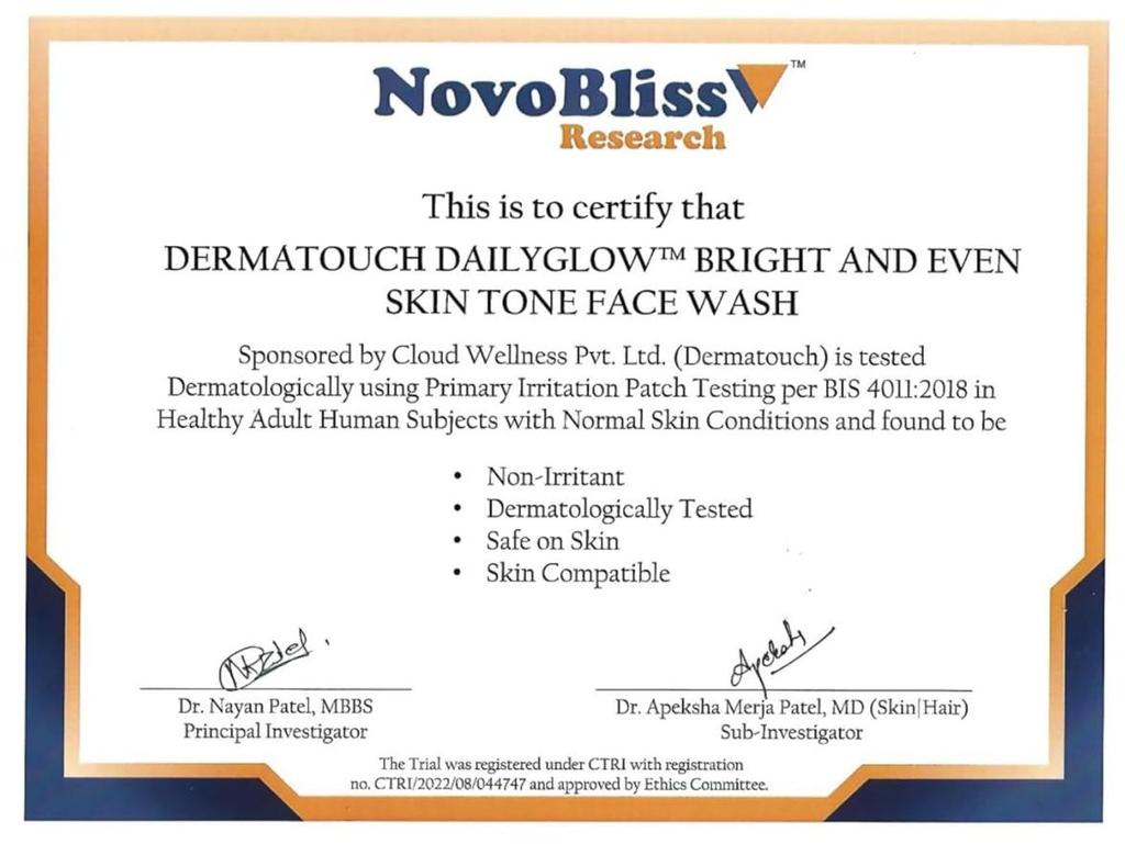 DERMATOUCH Bright & Even Tone Face Wash with Niacinamide, Vitamin E and Kojic Acid 150G