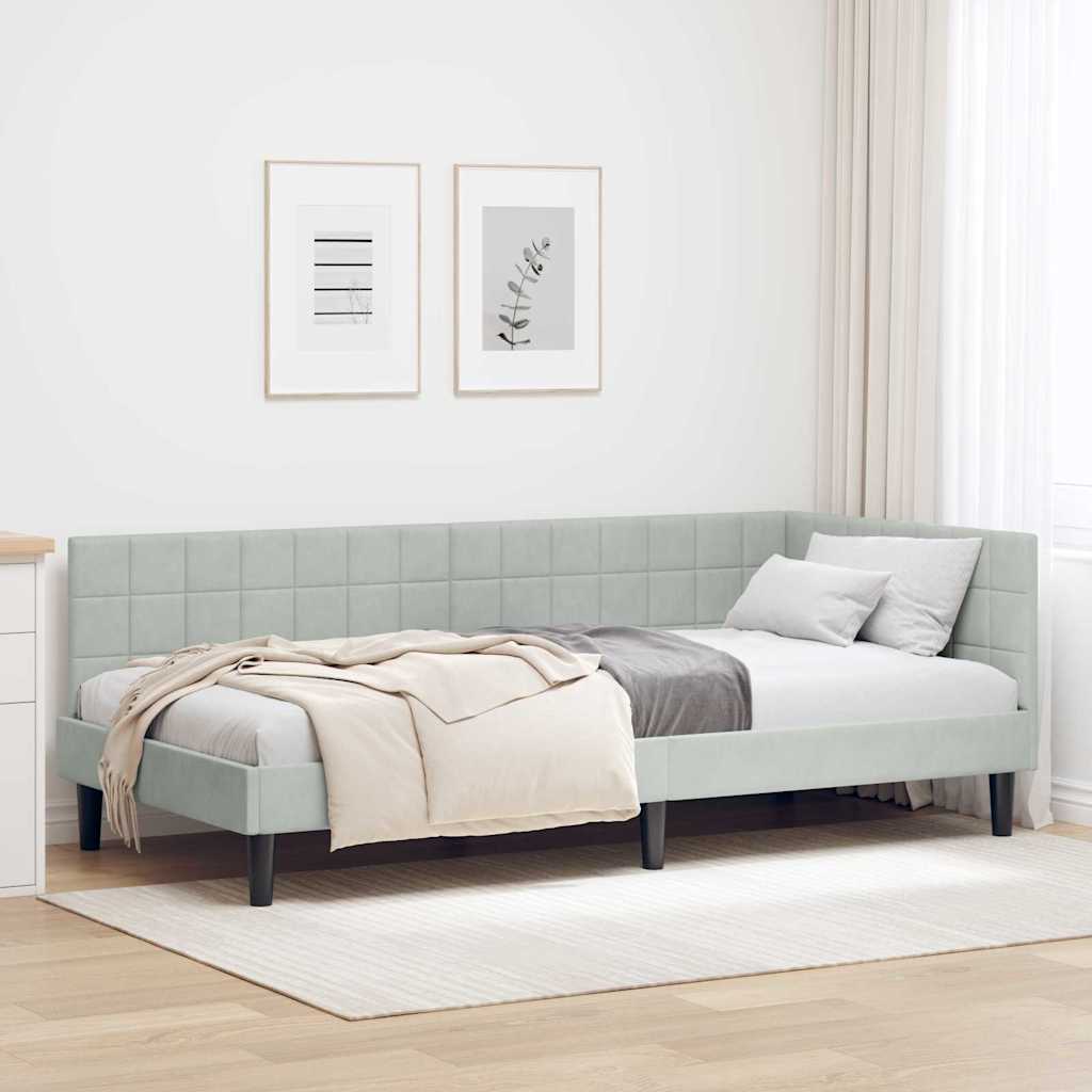 Corner Bed Frame with Headboard Light Grey 100 Cm X 200 Cm Velvet