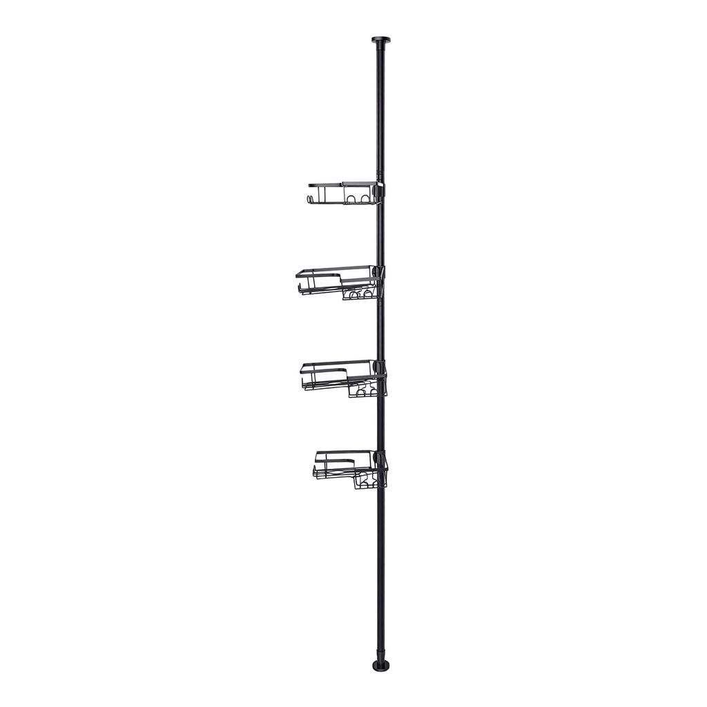 Corner Shower Basket Tension Pole Stainless Steel Floor to Ceiling Shower Shelves with 4 Baskets for Bathroom