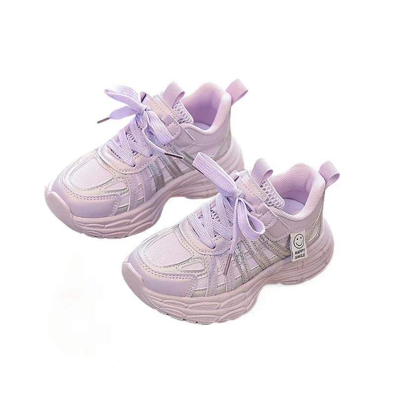 Girls Sneakers Mesh Breathable Kids Sports Shoes Non-slip Soft Sole 2025 New Fashion Children Running Shoes Thick Sole Trendy