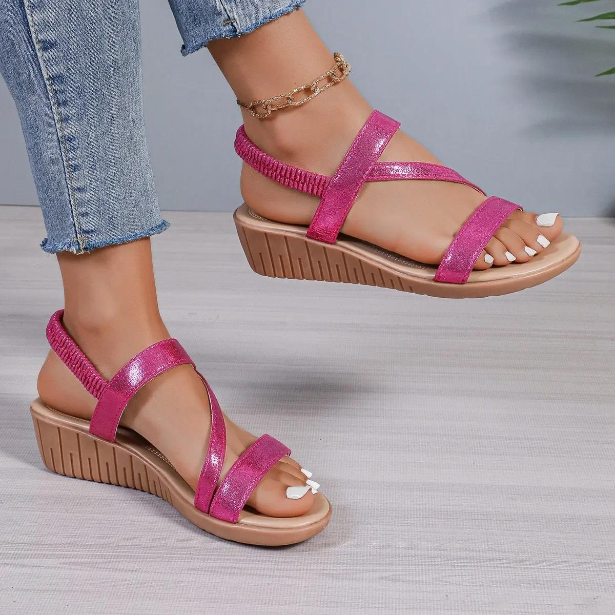 

Мода 2024 года, женская обувь больших размеров, базовые женские сандалии, модные повседневные сандалии, женская обувь на резинке, повседневная обувь на танкетке, женская обувь Zapatos 43