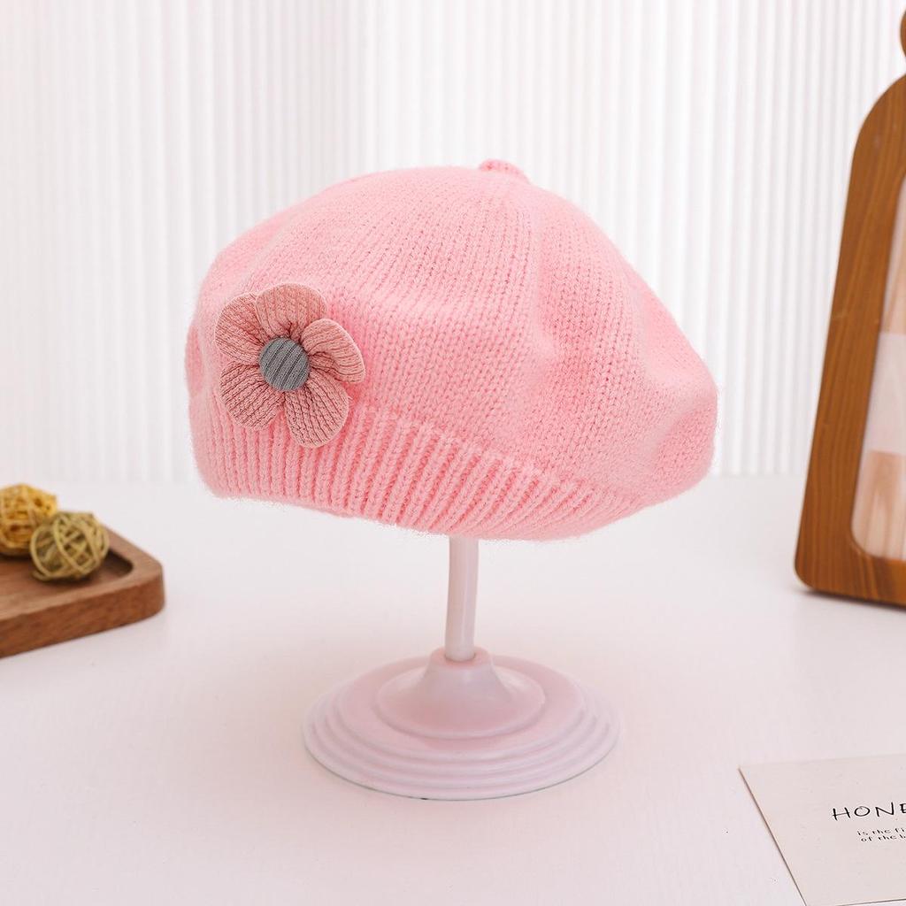 Autumn & Winter Children's Wool Beret with 3D Flower Design