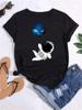 Maycaur T Shirt Women Moon Planet Print Fashion Tee Shirts Casual Round Neck Short Sleeve Streetwear Female T-Shirt Vintage Tops