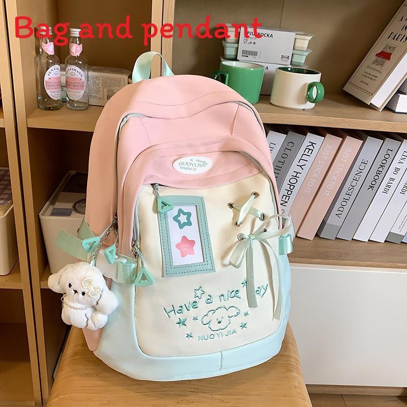 Cute Puppy Letter Embroidery And Strap Design Student Backpack With Pendant For High School Students
