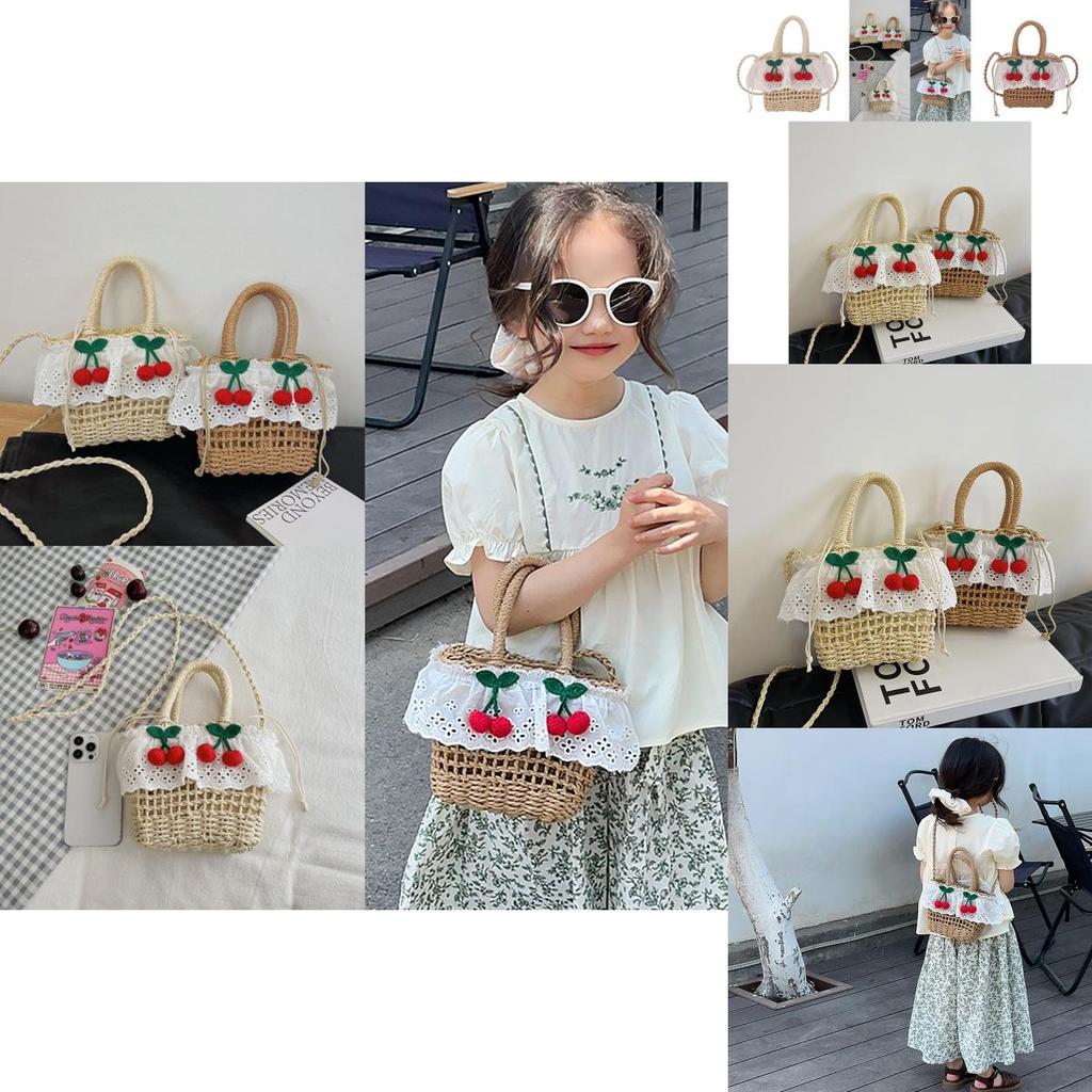 Childrens Straw Handheld Basket With Breathable Design For Summer Beach Play And Daily Use