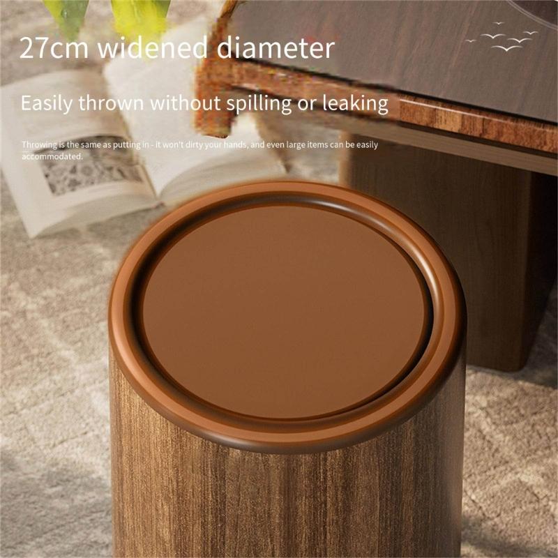 Waterproof Decorative Trash Bin Wooden Grains Pattern Design 12L Large Capacity Rolling Garbage Container For Indoor Use