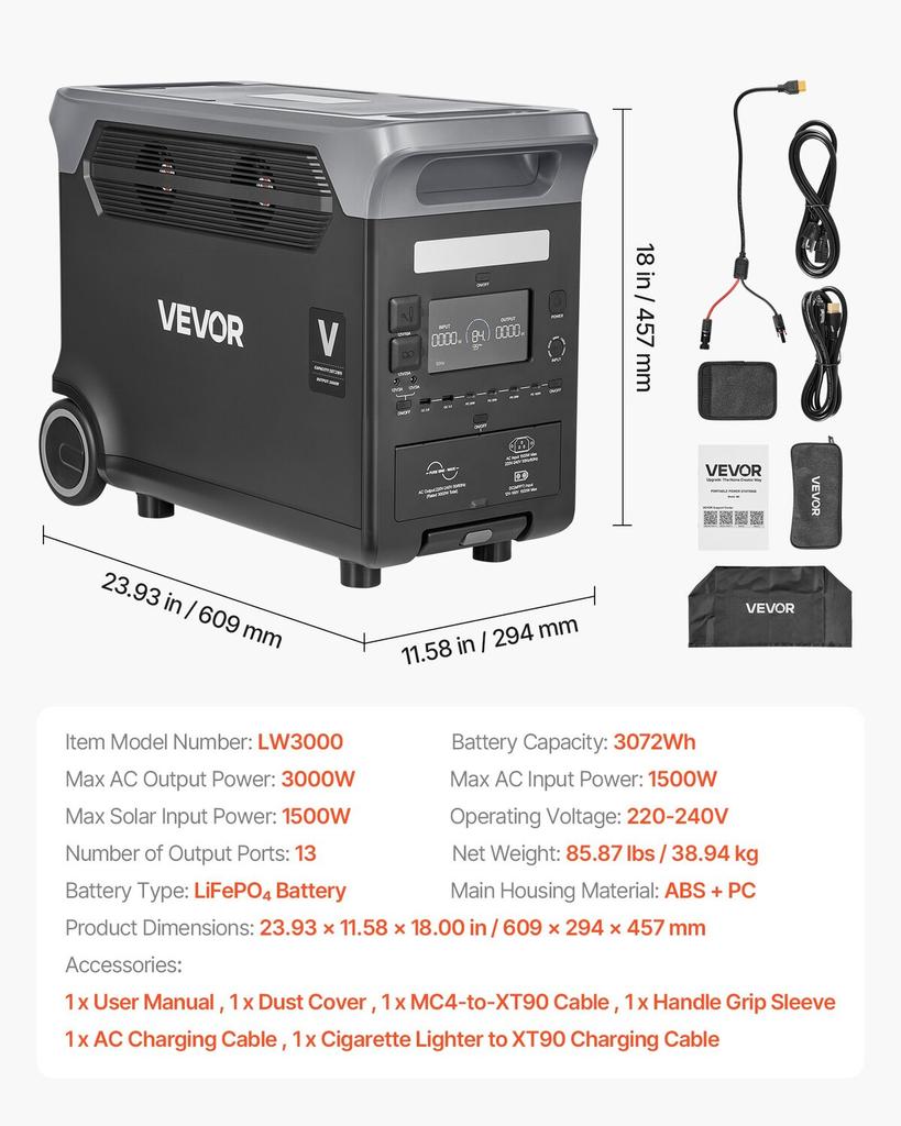 Portable Power Station, 3000W Solar Generator Power Station, 3072Wh LiFePO4 Battery Backup with 13 Output Ports for for Home Emergency, Outdoor