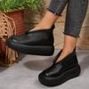 Fashion Retro Leather Booties Women's New Ethnic Style Big Round Toe Platform Casual Comfortable Non-slip Platform Shoes