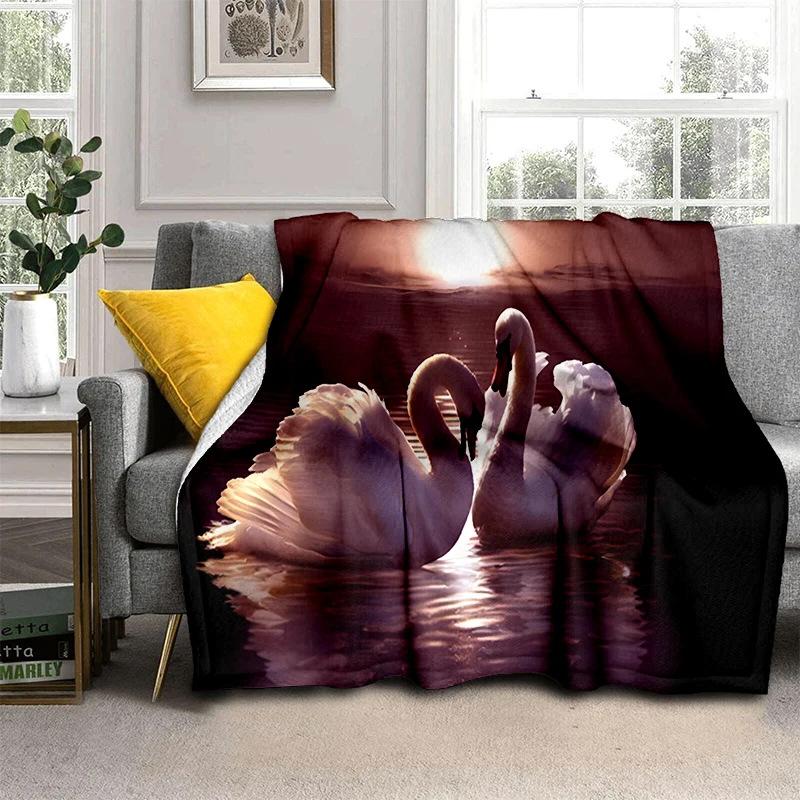 Romantic Swan Themed Blanket Couple Soft Flannel Blanket Holiday Gifts Air Travel Blanket