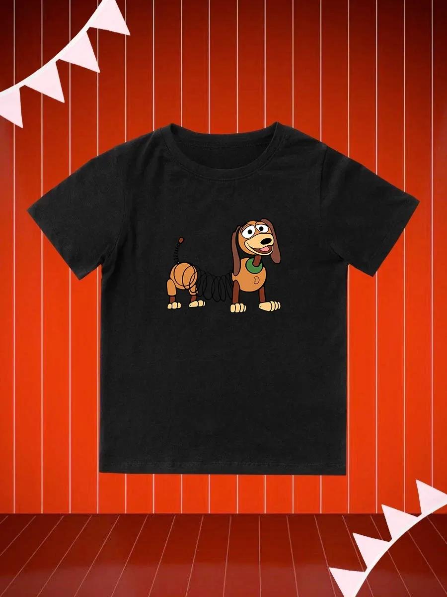 Round Neck Printed Pattern Pullover Short Sleeve Kids Tops Slinky Dog 100