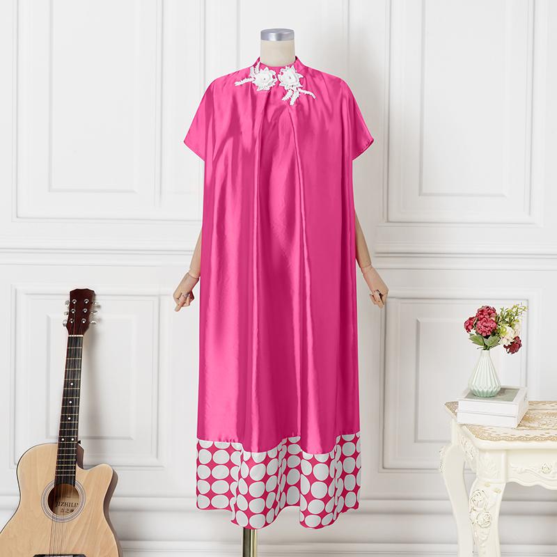 

Платье макси свободного покроя с коротким рукавом и принтом для женщин большого размера XL темно-розовый