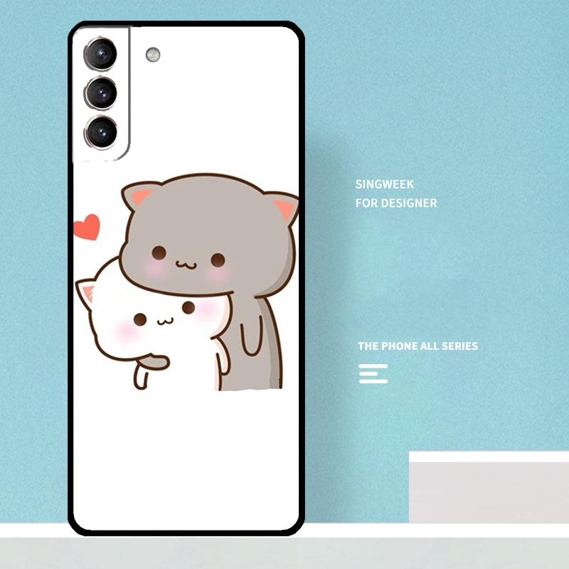 Mochi Peach Cat Case For Samsung Galaxy S23 S24 Ultra S22 S21 Plus Note 10 Note 20 S9 S10 S20 S21 FE Cover