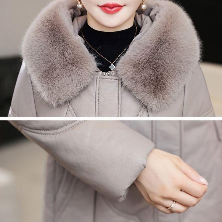 Winter Women's Genuine Leather Jacket Over-the-Knee Long Sheepskin Padded Coat Thickened Windproof Warm Camel Wool Coat