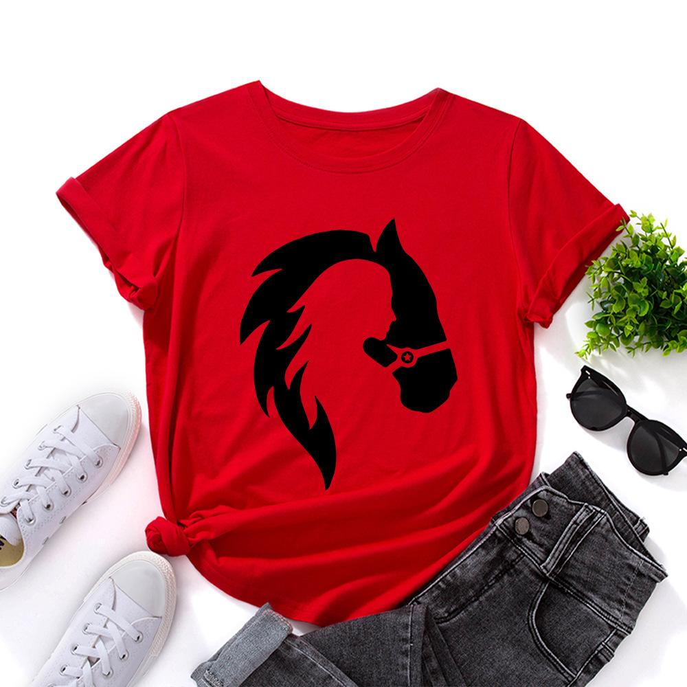 Character Animal Human Silhouette Cotton T-Shirt Short Sleeve Round Neck Women 2d Print Tops