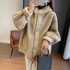 Women Lamb Jacket,hooded Collar, Pure Color, Loose and Casual, Long-sleeved Coats ,Fleece-lined ,pocket Jacket