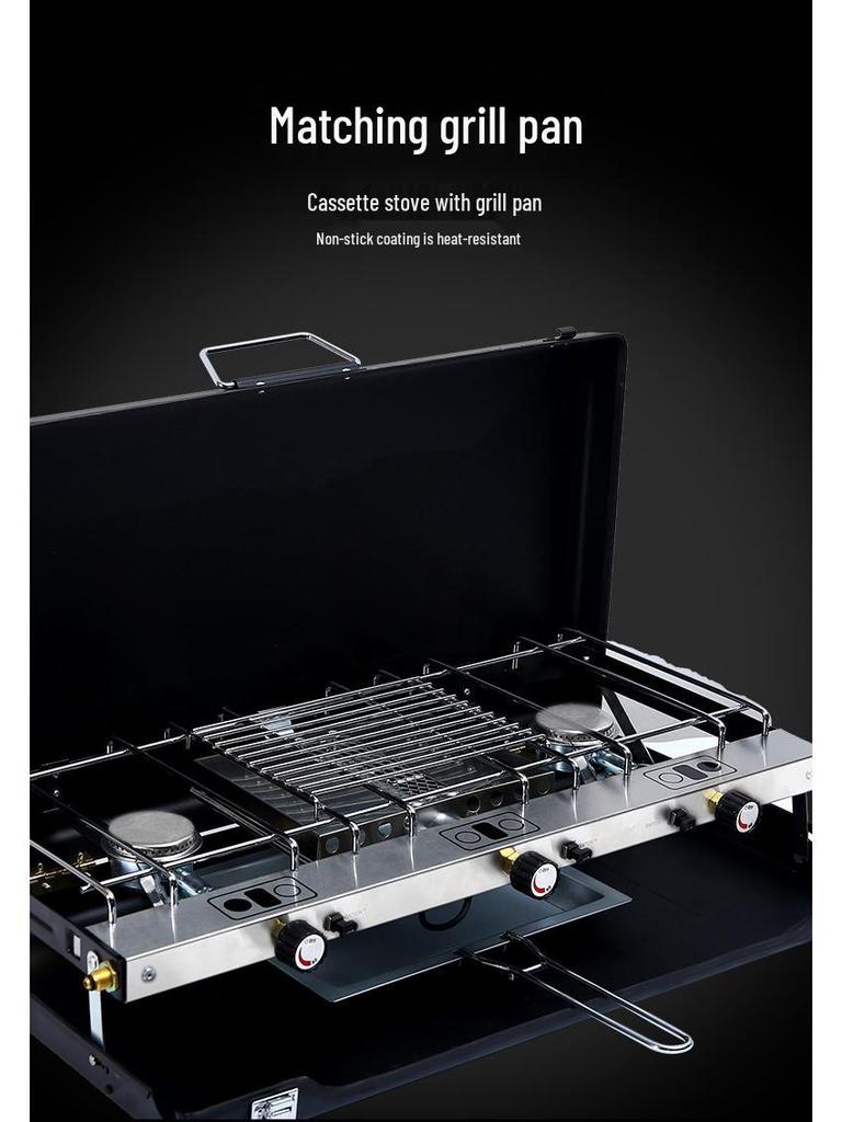 Portable Outdoor Double Burner Gas BBQ Grill & Folding Rack