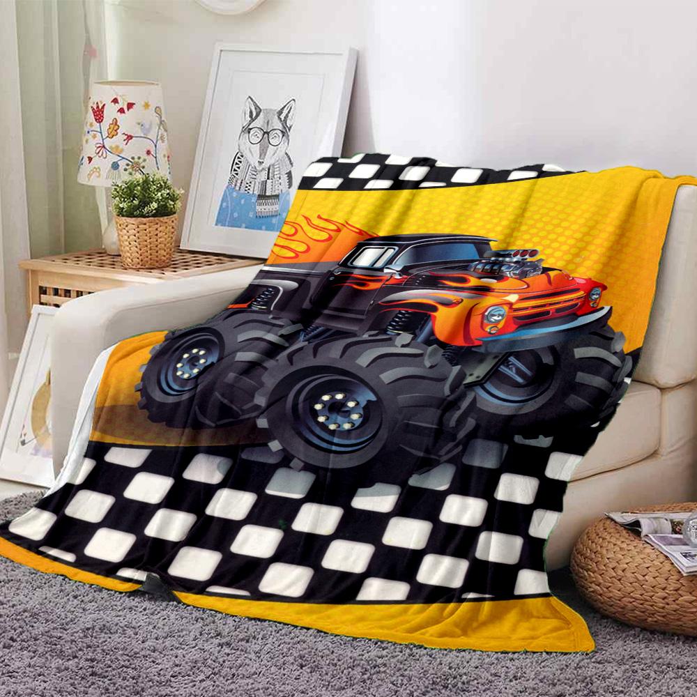 Monster Truck Adventure Flannel Blanket Super Soft Warm Cozy Blanket For Sofa Bed Office Travel Allseason Home Decor Gift