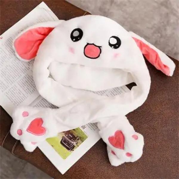 1pc 60cm Funny Rabbit Hat with Ears Moving Plush Toy Stuffed Soft Hat Doll Cute Birthday Gift FOR Kids Gir
