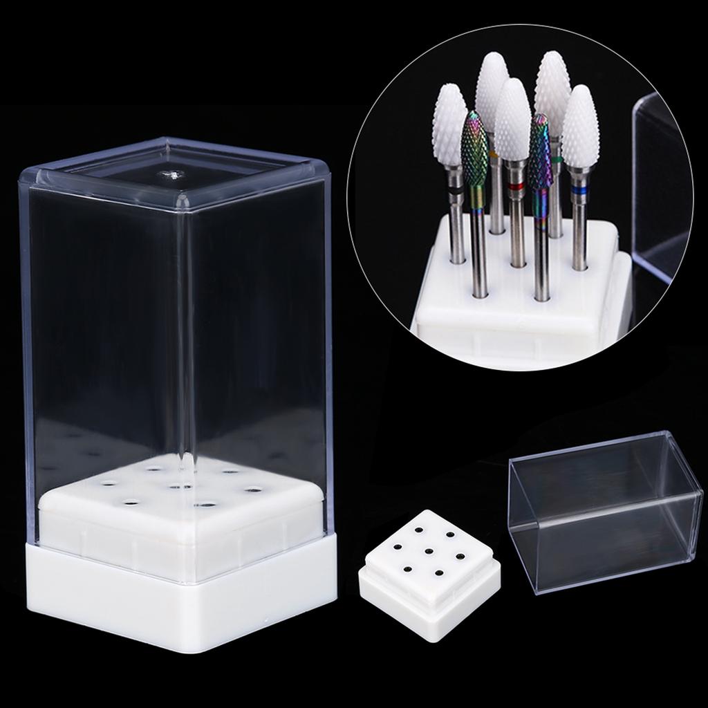 7 Löcher Nagelbohrer Köpfe Bits Halter Organizer Box Behälter für Nagel Schleifköpfe Display
