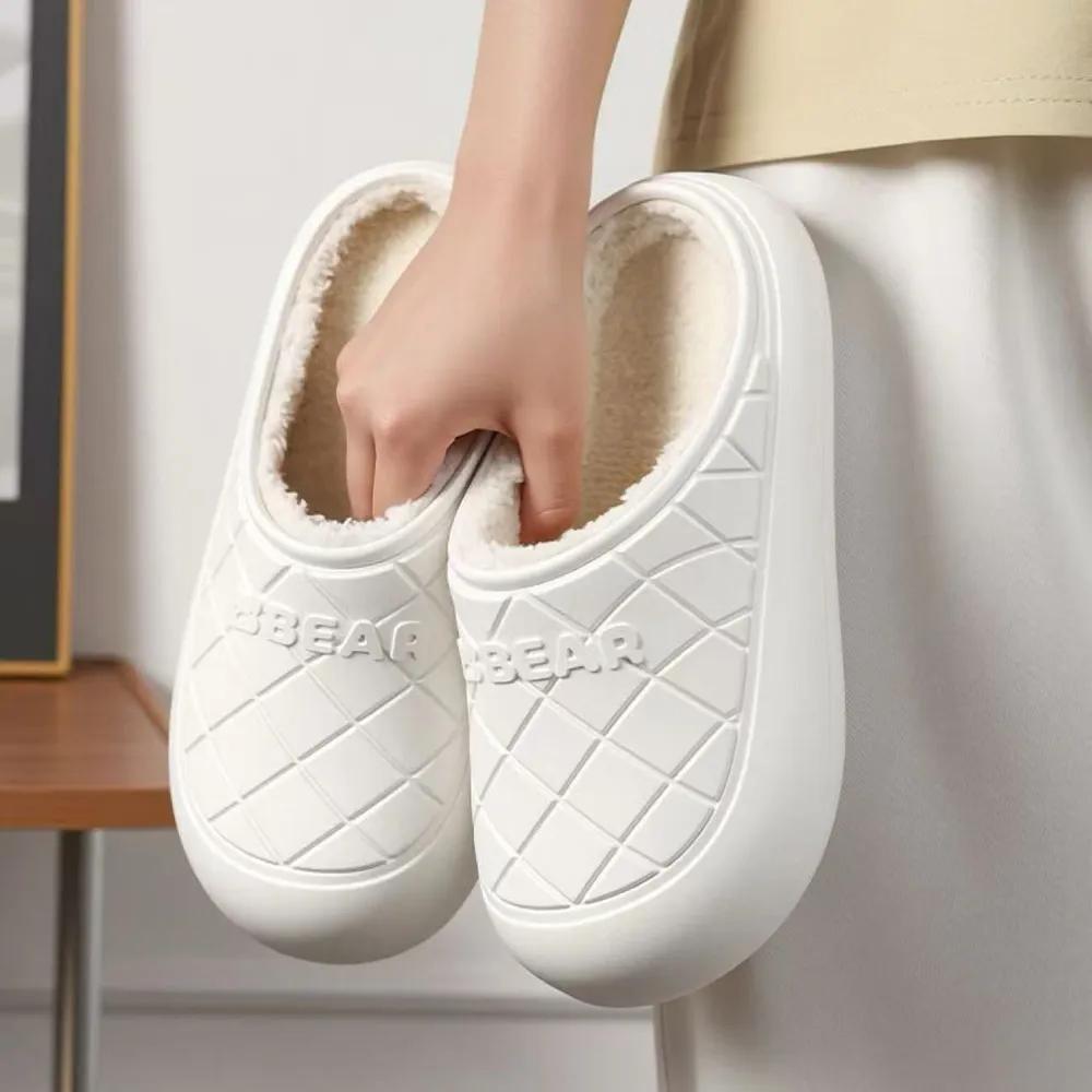 The New Style of Men's Cotton Slippers Can Be Worn Indoors and Outside At Home, Driving Autumn and Winter Plush Cotton Mop Toe Non-slip Heel