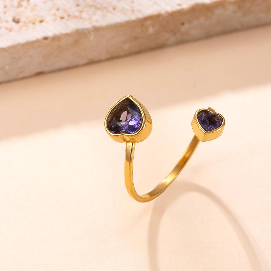 Skyrim Zircon Heart Ring Stainless Steel Gold Color Open Rings Fashion Aesthetic Wedding Zircon Gift Wholesale