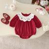 Fall 2025 Baby Girl Embroidered Peter Pan Collar Long Sleeve Romper Onesie