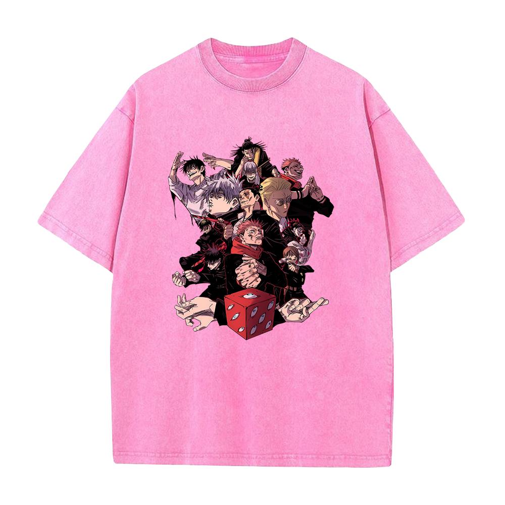 Harajuku Anime Jujutsu Kaisen Tshirt Men Women Manga Cotton T-shirts Vintage Washed T Shirt Hip Hop Male Casual Loose Tops
