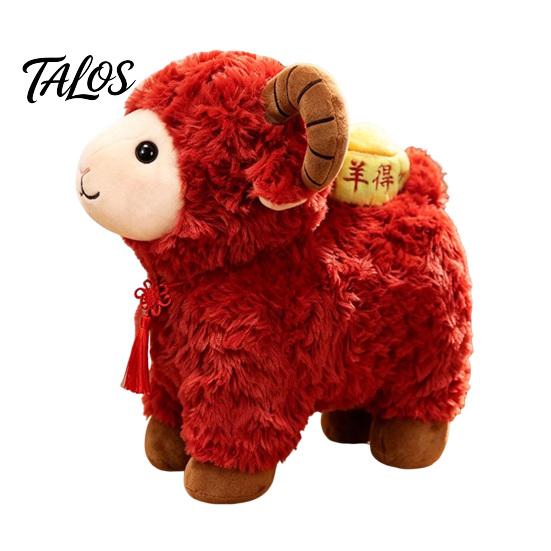 Lucky Mascot for New Year Red Sheep Doll with Chinese Knot Tassel, 2027 Traditional Style Craft Fluffy Plush Lamb, Lifelike Detail Plushie Home