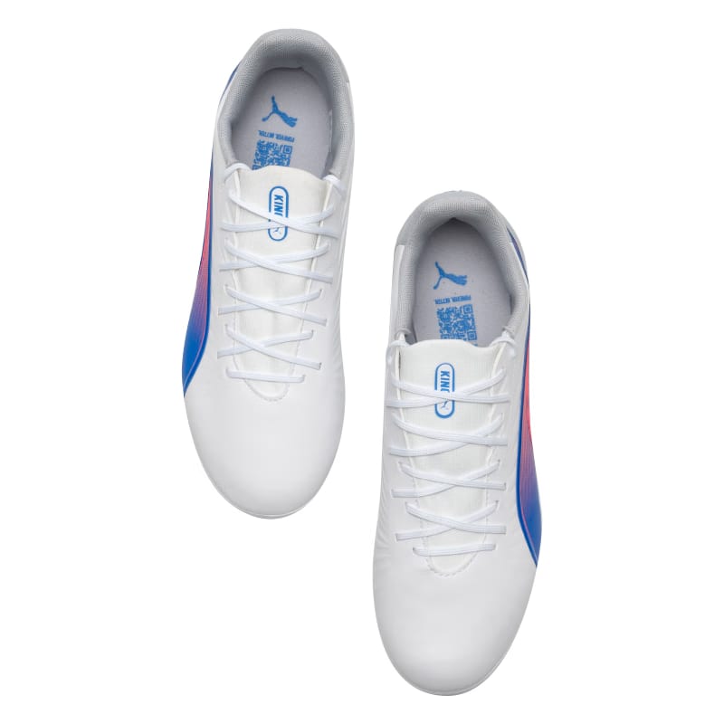 Puma KING MATCH MG Multi Ground Artificial Turf Soccer Shoes Men's White Blue 107878-02