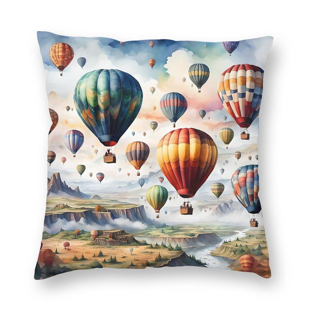 Hot Air Balloons Square Pillowcase Polyester Linen Velvet Printed Zip Decorative Pillow Case Sofa Cushion Cover x