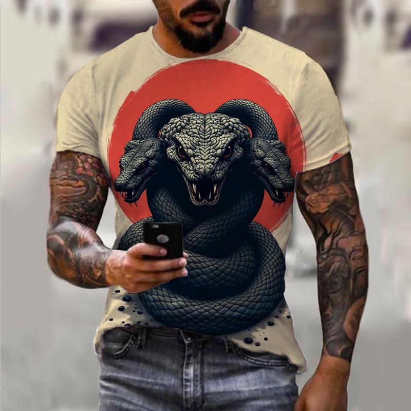 Men s snake print breathable T-shirt - fashionable and comfortable soft round neck top S
