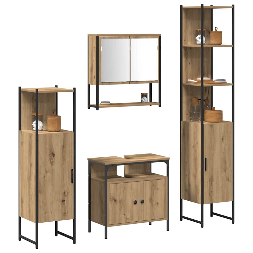 Bathroom Furniture Set with Shelf 4 Pcs Artisan Oak Wood Based Material