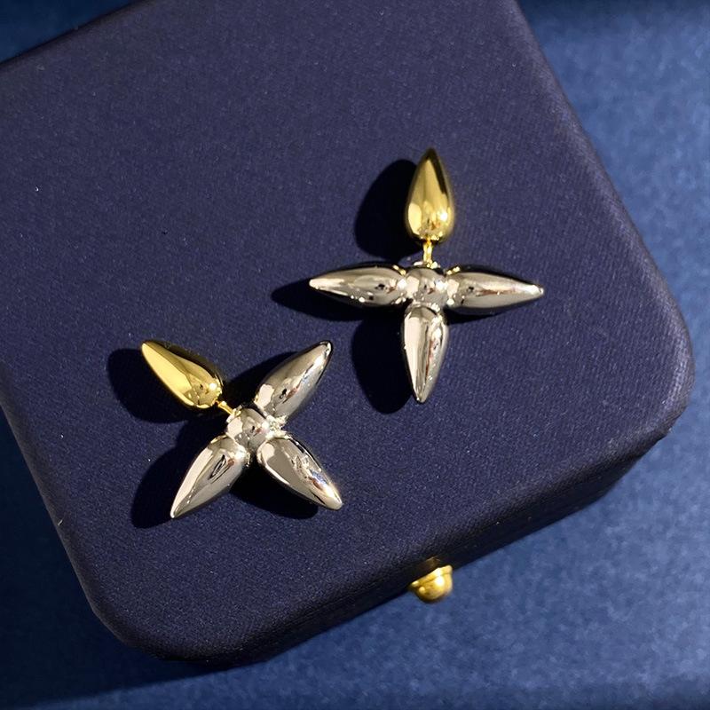 

Легкие роскошные серьги-гвоздики из металла с жемчугом и цветком, буква L, Vlogo, крест, звезда, простые индивидуальные медные позолоченные серьги