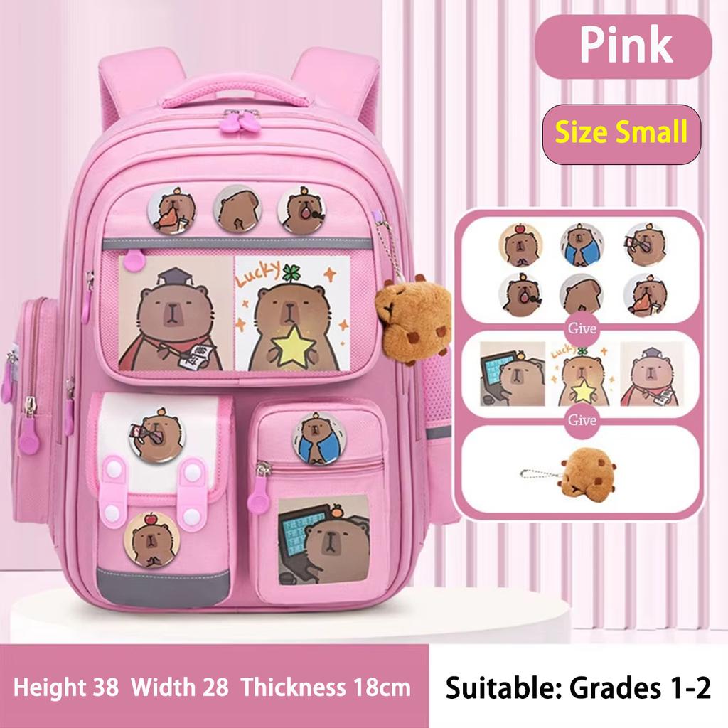 Capybara Water-Proof Backpack - Large Multi-Compartment with Lumbar Support Belt Cute Orthopedic School Bag for Teens Girls Boys