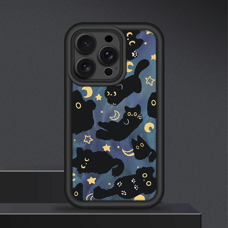 Sternenhimmel Schwarze Katze Neues Design Matt Frosted Niedliche Partner Handyhülle für iPhone 17 16 15 14 Plus 13 12 11 Pro Max Hülle