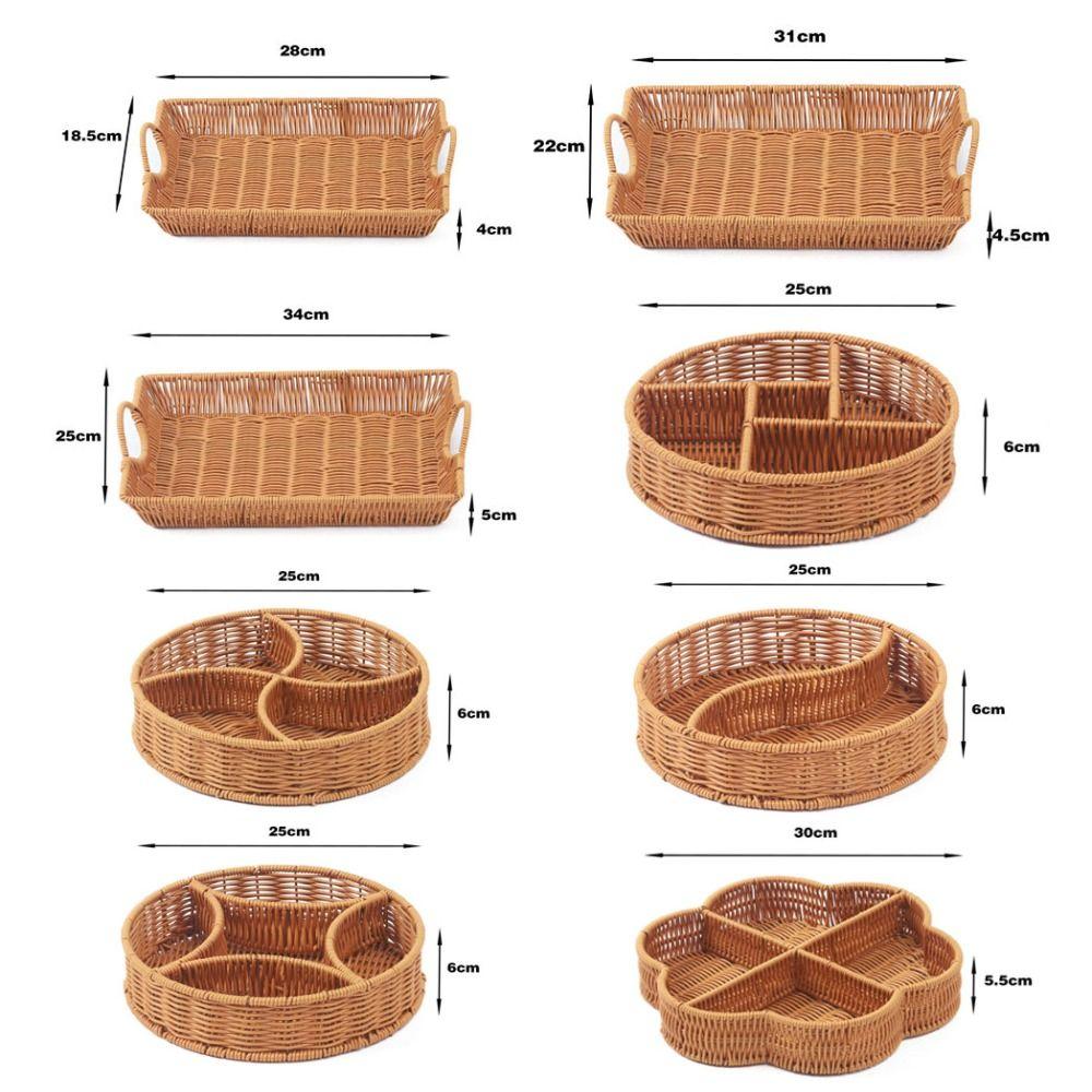 Hardness Rattan Wicker Woven Serving Baskets Handwoven Khaki Restaurant Serving Tabletop Display 10 Styles Rattan Basket