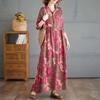 Printed Loose Belly Shading Mulle Lace Long Sleeve Hem Long Dresses