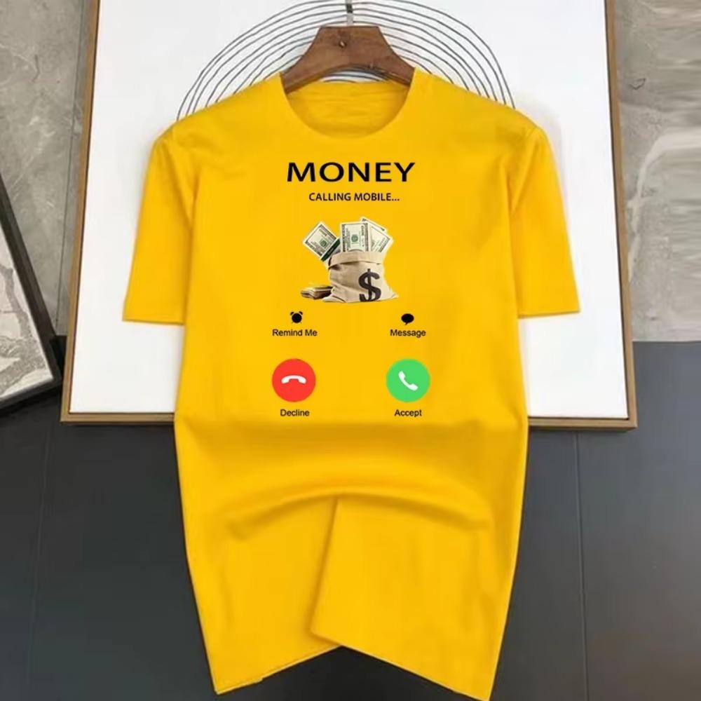 Money Calling Mobile Pattern Printed  Summer Luxury Brand Female Tshirt  cartoon High Quality Fashion Casual Men's T-shirt