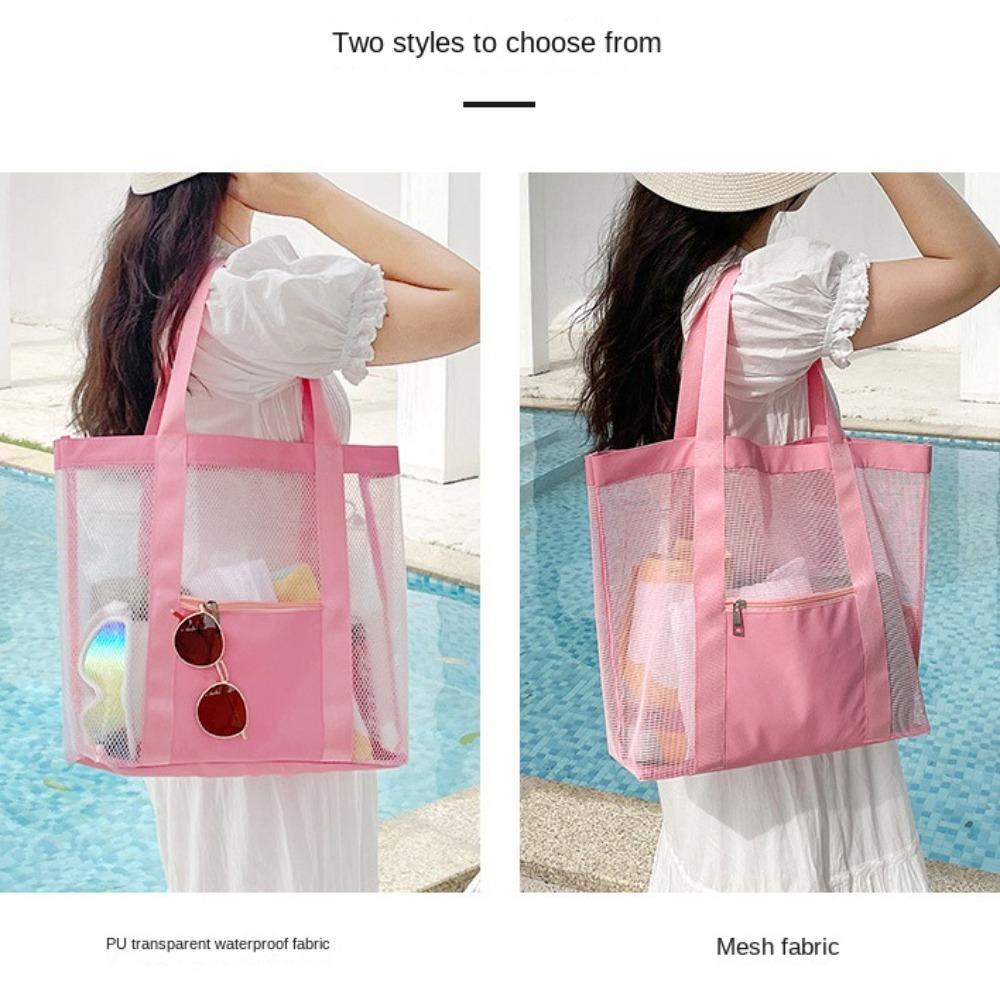 Storage Bag Beach Tote Bag PVC Travel Shoulder Bag Portable Transparent Mesh Bag  Washing